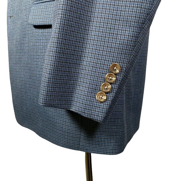 CHAPS Sport Coat 44L Blue Puppytooth Check Polyester Rayon Two Button Vented - Picture 5 of 15